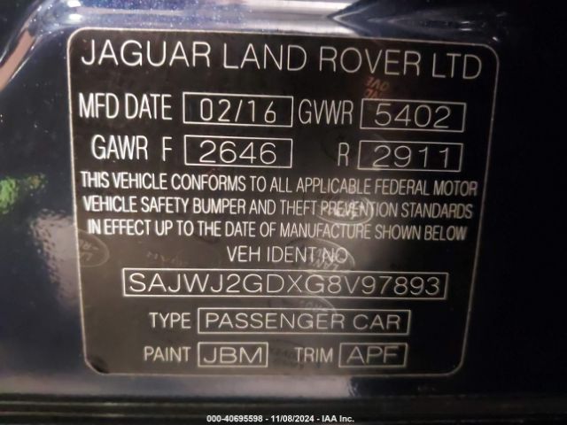 2016 JAGUAR XJ SAJWJ2GDXG8V97893 Photo 8