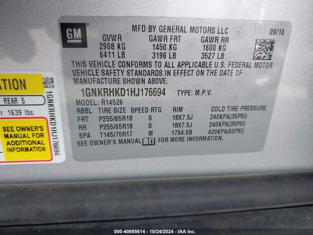 1GNKRHKD1HJ176694 Chevrolet Traverse 2lt