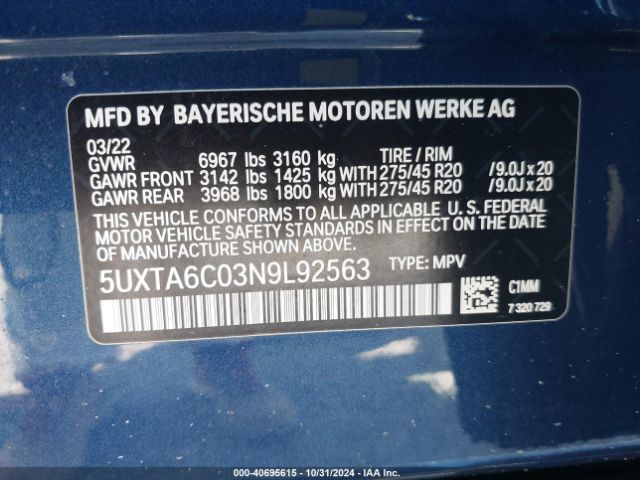 5UXTA6C03N9L92563 BMW X5 Phev Xdrive45e