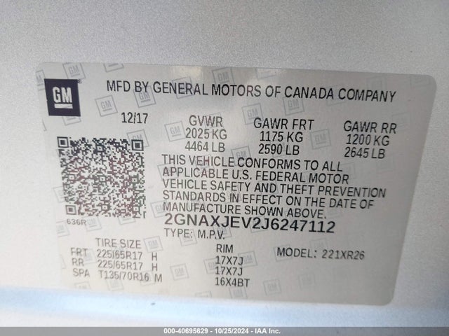 Chevrolet EQUINOX LT 2018 2GNAXJEV2J6247112 Image 9