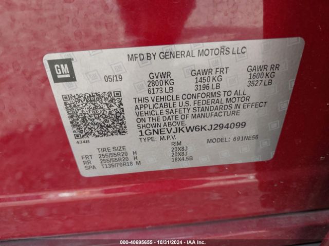 1GNEVJKW6KJ294099 Chevrolet Traverse High Country