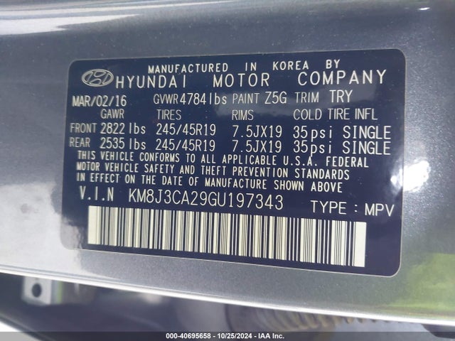 Hyundai Tucson Limited 2016 KM8J3CA29GU197343 Image 9
