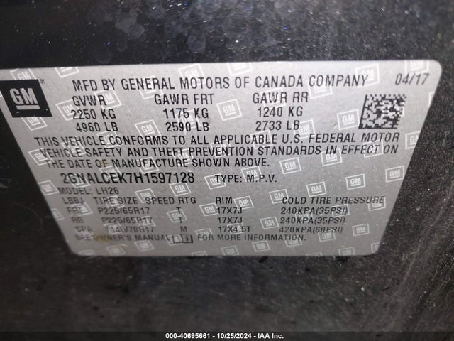 Chevrolet EQUINOX LT 2017 2GNALCEK7H1597128 Image 9