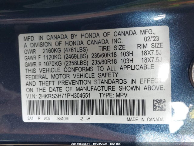 Honda Cr-v Ex-l 2wd 2023 2HKRS3H71PH304651 Image 9