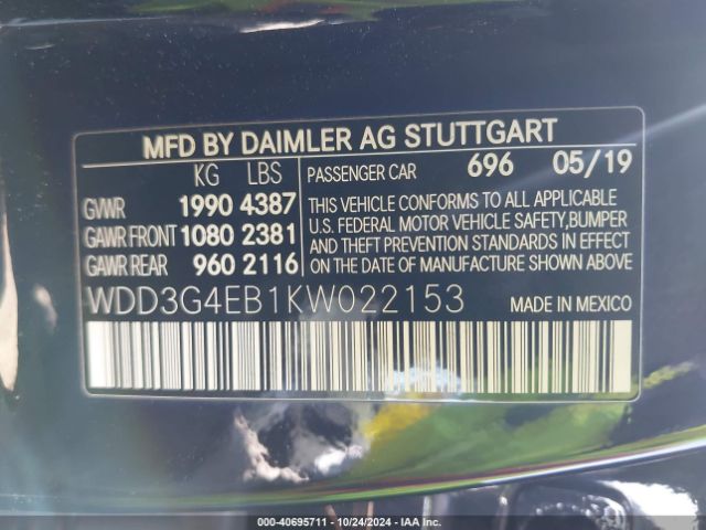 WDD3G4EB1KW022153 Mercedes-Benz A 220