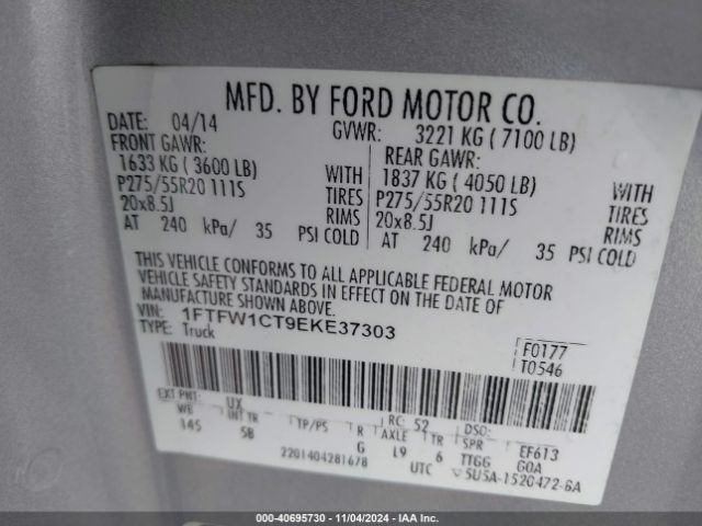 1FTFW1CT9EKE37303 Ford F-150 FX2