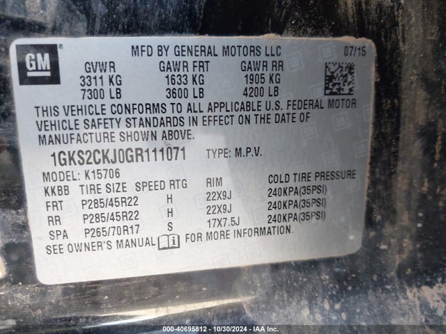 1GKS2CKJ0GR111071 GMC YUKON DENALI
