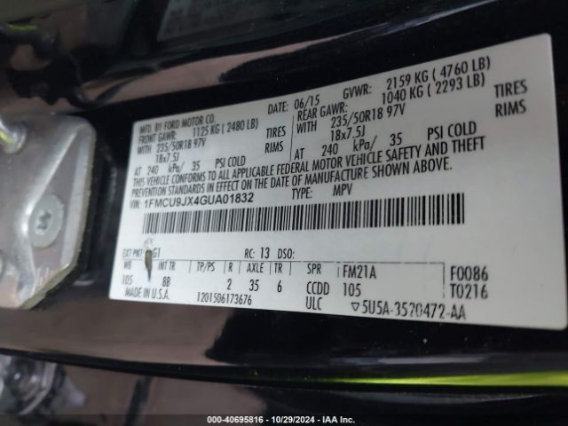 1FMCU9JX4GUA01832 Ford Escape Titanium