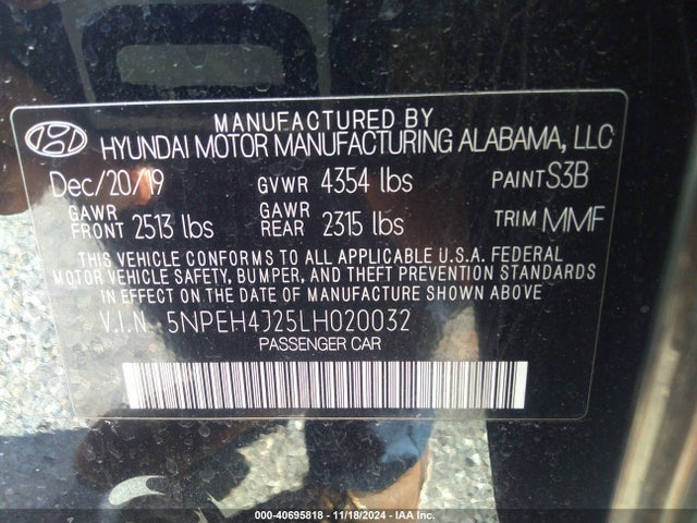 Hyundai Sonata Limited 2020 5NPEH4J25LH020032 Image 9