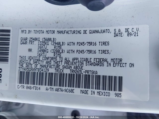 Toyota Tacoma Sr 2022 3TYAX5GNXNT034129 Image 9