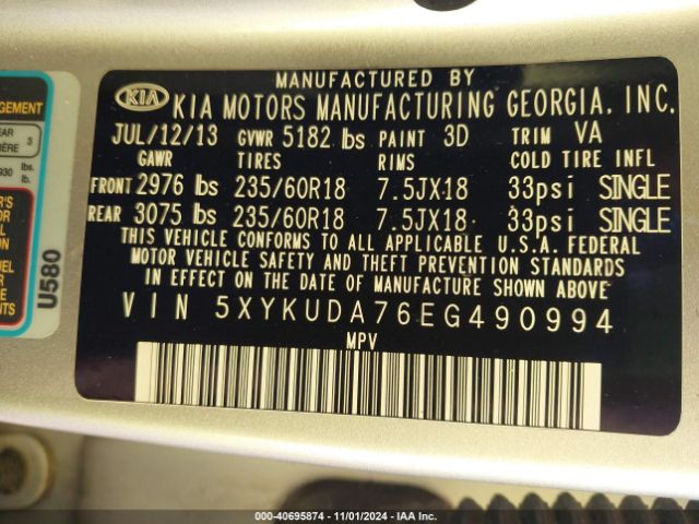 5XYKUDA76EG490994 KIA Sorento Ex V6