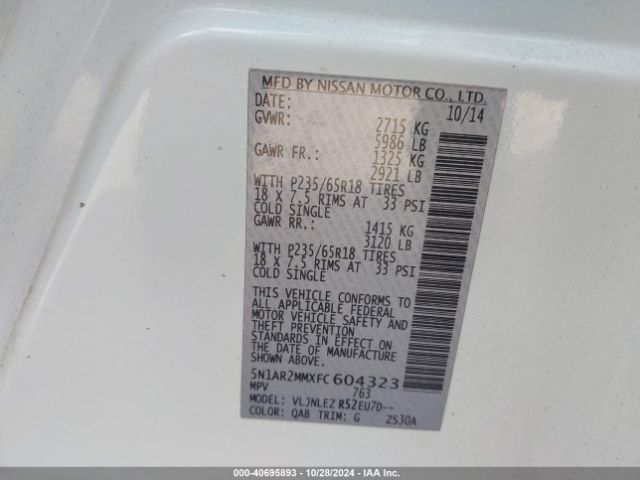 5N1AR2MMXFC604323 Nissan Pathfinder Sv