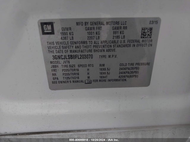 Chevrolet Trax Lt 2015 3GNCJLSB8FL203070 Image 9