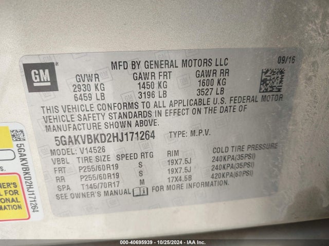 Buick Enclave Leather 2017 5GAKVBKD2HJ171264 Image 9
