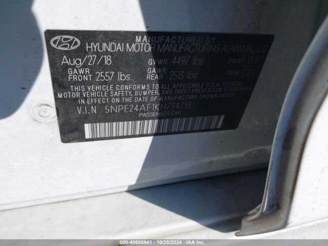 5NPE24AF1KH734713 Hyundai SONATA SE