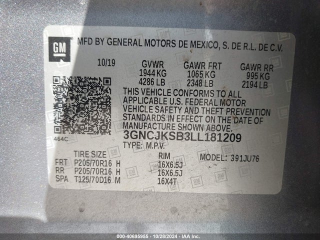 Chevrolet Trax Fwd Ls 2020 3GNCJKSB3LL181209 Image 9