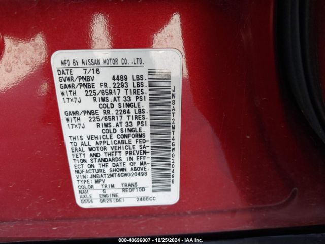 JN8AT2MT4GW020498 Nissan ROGUE S
