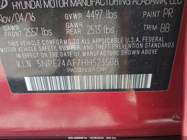 Hyundai SONATA SE 2017 5NPE24AF7HH523508 Image 9
