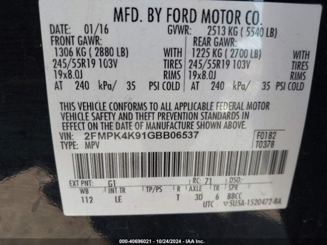 2FMPK4K91GBB06537 Ford Edge Titanium