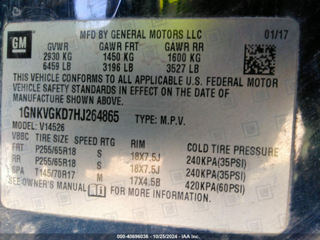 1GNKVGKD7HJ264865 Chevrolet Traverse 1lt