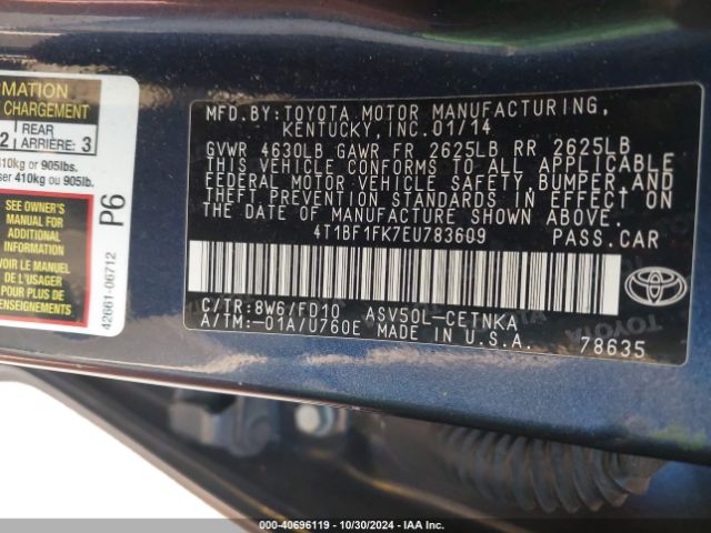 4T1BF1FK7EU783609 Toyota CAMRY LE