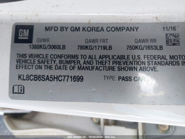 KL8CB6SA5HC771699 Chevrolet Spark Ls Cvt