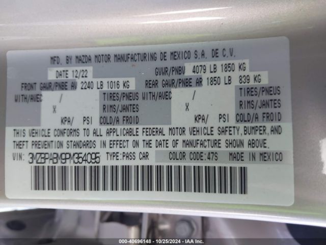 3MZBPABM9PM354095 Mazda Mazda3 2.5 S Select