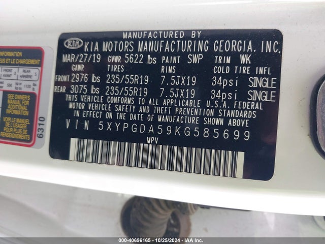 KIA Sorento 3.3l S 2019 5XYPGDA59KG585699 Image 9