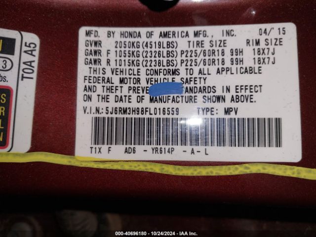 5J6RM3H98FL016559 Honda Cr-v Touring