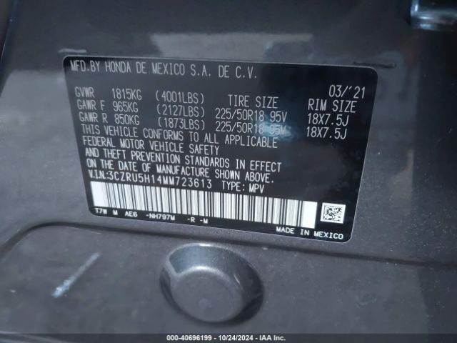 3CZRU5H14MM723613 Honda Hr-v 2wd Sport