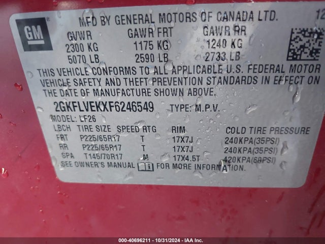 GMC Terrain Sle-1 2015 2GKFLVEKXF6246549 Image 9