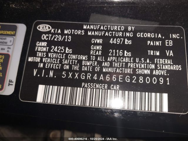 5XXGR4A66EG280091 KIA Optima Sxl Turbo