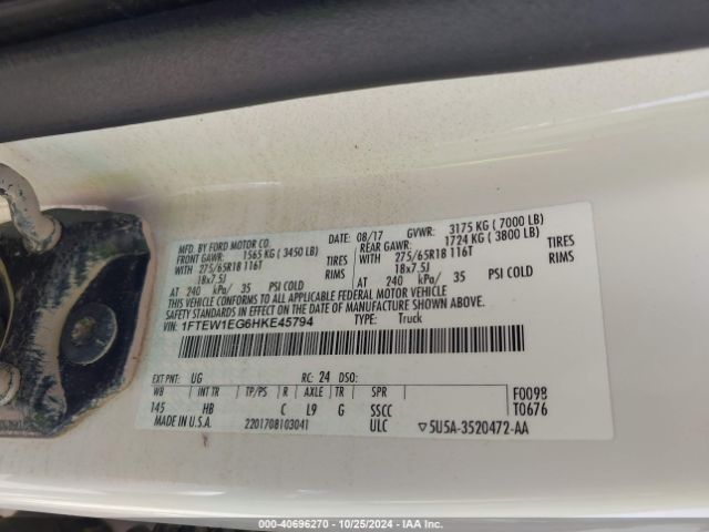 1FTEW1EG6HKE45794 Ford F-150 Lariat