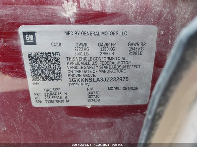 GMC Acadia Sle-2 2018 1GKKNSLA3JZ232975 Image 9