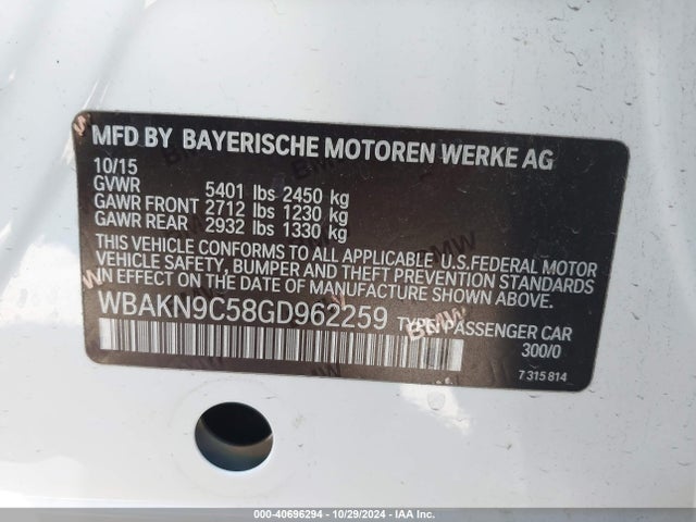 BMW 550i 2016 WBAKN9C58GD962259 Image 9