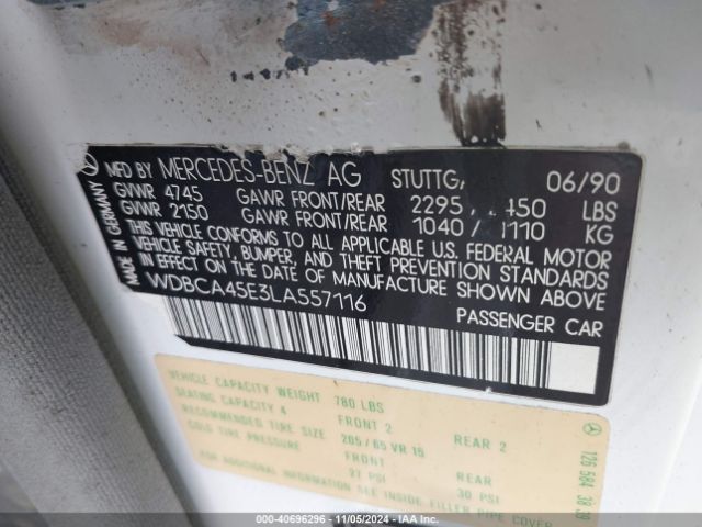 1990 MERCEDES-BENZ 560 WDBCA45E3LA557116 Photo 8