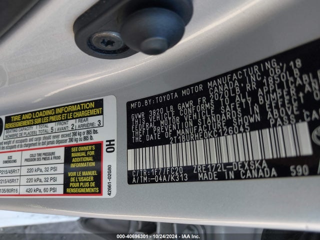 Toyota COROLLA SE 2019 2T1BURHE0KC126045 Image 9