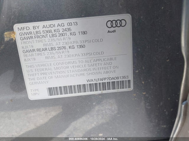 Aukcja sprzedaży 2013 Audi Q5 2.0t Premium, vin: WA1LFAFP7DA081353, numer aukcji: 40696306