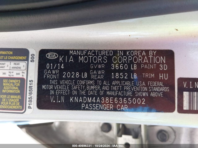 KIA RIO LX 2014 KNADM4A38E6365002 Image 9