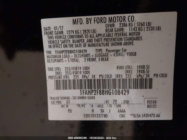 1FAHP2F88HG108429 Ford Taurus Limited