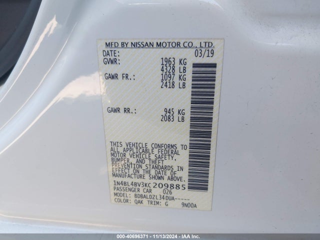 Nissan Altima 2.5 S 2019 1N4BL4BV3KC209885 Image 9