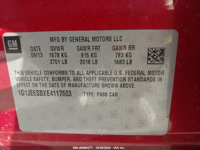 Chevrolet Sonic Ltz Auto 2014 1G1JE6SBXE4117603 Image 9