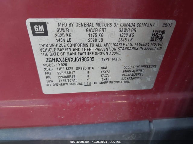 Chevrolet EQUINOX LT 2018 2GNAXJEVXJ6188505 Image 9