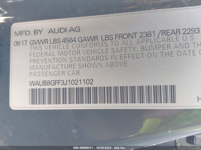 WAUB8GFF3J1021102 Audi A3 2.0t Premium/2.0t Tech Premium