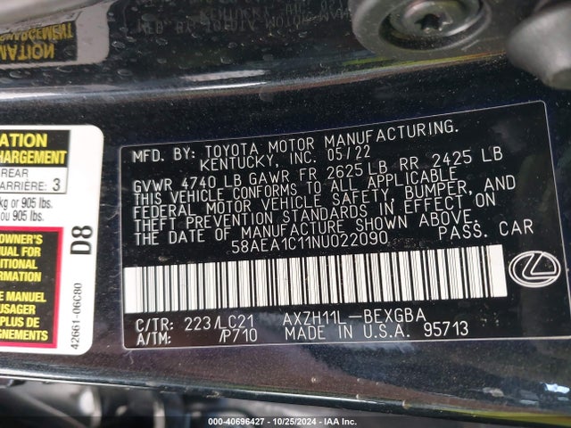 58AEA1C11NU022090 Lexus Es 300h Luxury