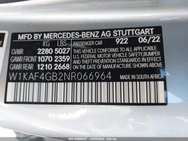 W1KAF4GB2NR066964 Mercedes-Benz C 300 Sedan