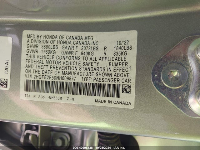 Honda Civic Sport 2022 2HGFE2F50NH609877 Image 9