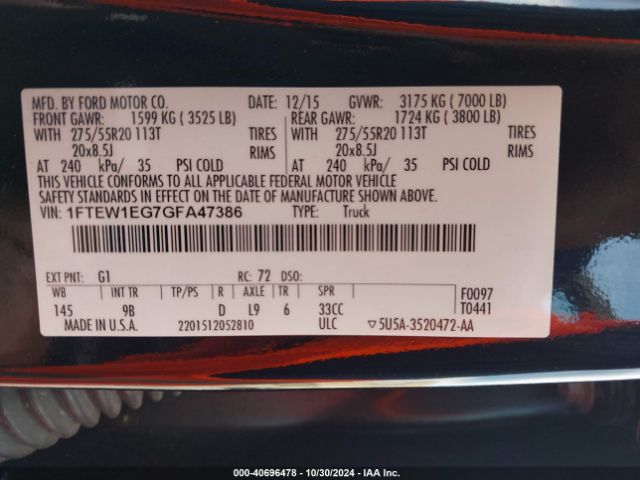1FTEW1EG7GFA47386 Ford F-150 Platinum