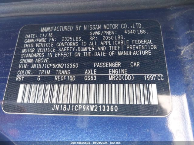 JN1BJ1CP9KW213360 Nissan Rogue Sport S