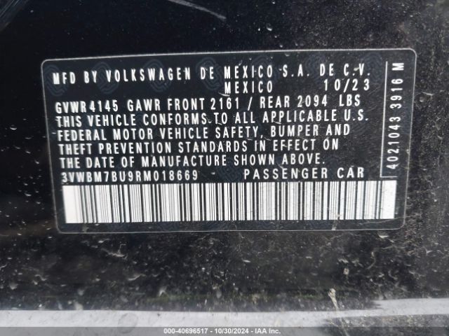 3VWBM7BU9RM018669 Volkswagen Jetta 1.5t Sport